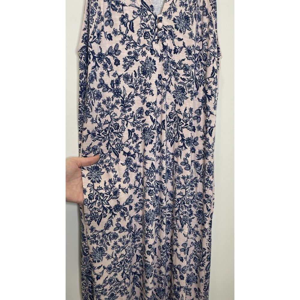 J Jill MP Island Breeze Blush Pink Blue Floral Maxi Dress Fairy Sleeveless Bloom - Picture 6 of 11